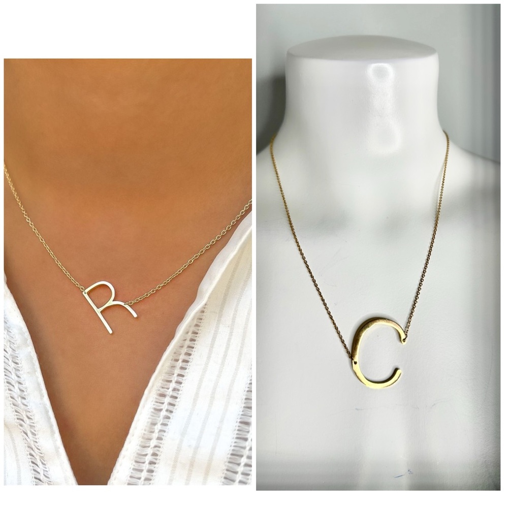 Engraved Initial Letter Necklace , Alphabet Necklace, Initial Necklace